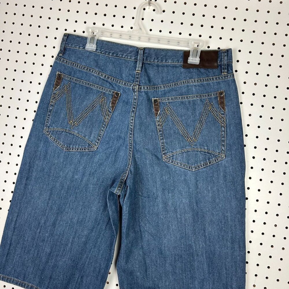 Sean John Baggy Jean Shorts 34 Hip Hop Leather Jorts Wide Leg Skate Y2K Pocket - Picture 2 of 6